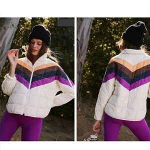 FP Movement x Hatch Pippa Packable Puffer Chevron Ivory Combo Size XL NWT